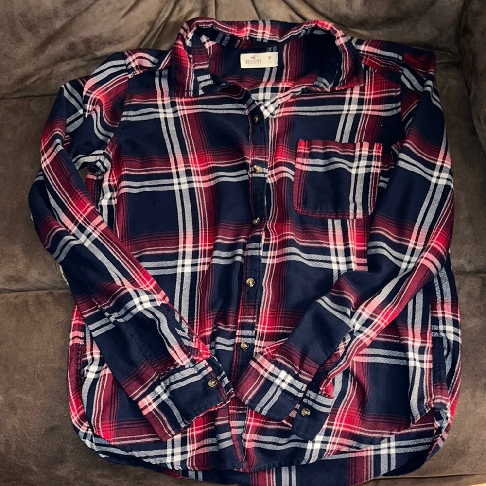 Red and Blue Plaid Button-Up Shirt